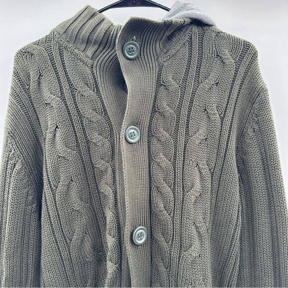 Puma Green Knit Long Sleeve Button Zip Chunky Cardigan Jacket Size L - Picture 2 of 9